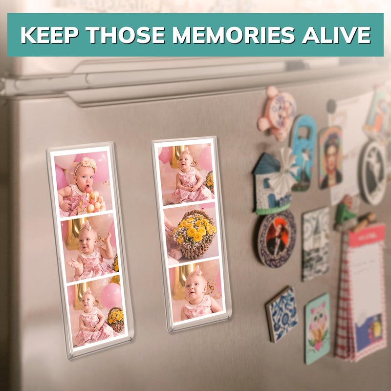 pbf PHOTO BOOTH FRAMES 2x6 Magnetic Picture Frames for Refrigerator | 2 x 6 Clear Magnetic Acrylic Frames for Photo Strips | Magnetic Photo Holders for Fridge, Locker, Sign Holder (100-Pack) - Image 3